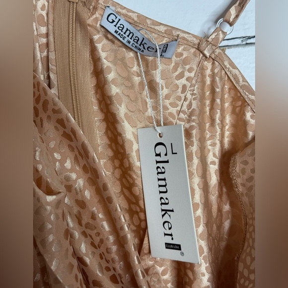 Glamaker Satin Leopard Cowl Neck Slip Dress - Picture 2 of 4